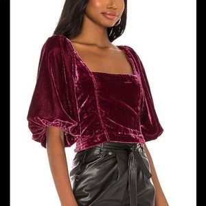 Free People Marie Velvet Open Back Top Pomegranat